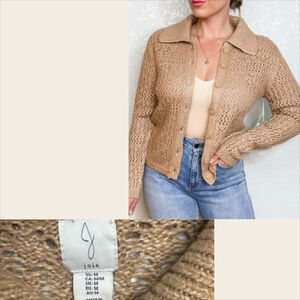 Joie tan knit button down knitted sweater cardigan w/ collar sz M